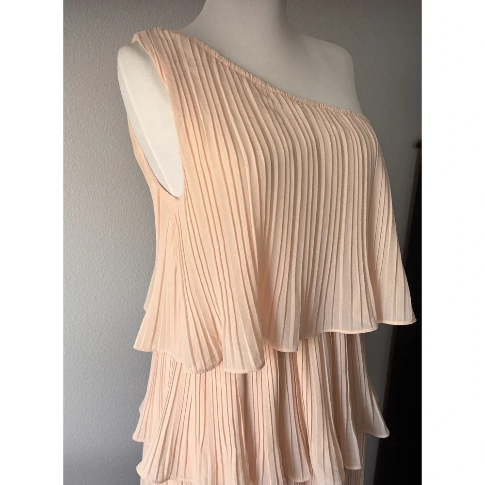 Lulus Blush Pink One Shoulder Midi Tiered Dress Summer Wedding Vacation Medium - Picture 4 of 11